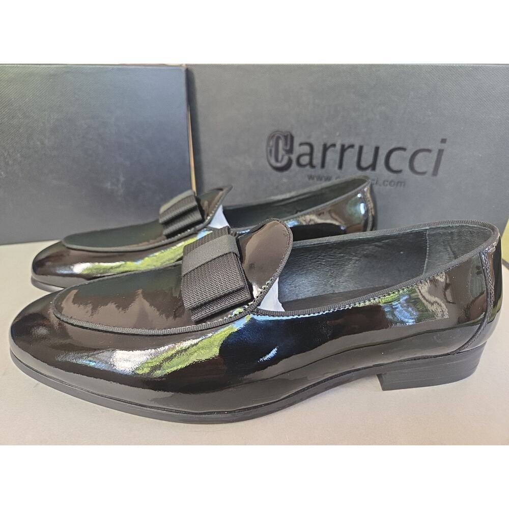 Carrucci Black Patent Leather Shoes With Bowtieus Loafers 10.5D